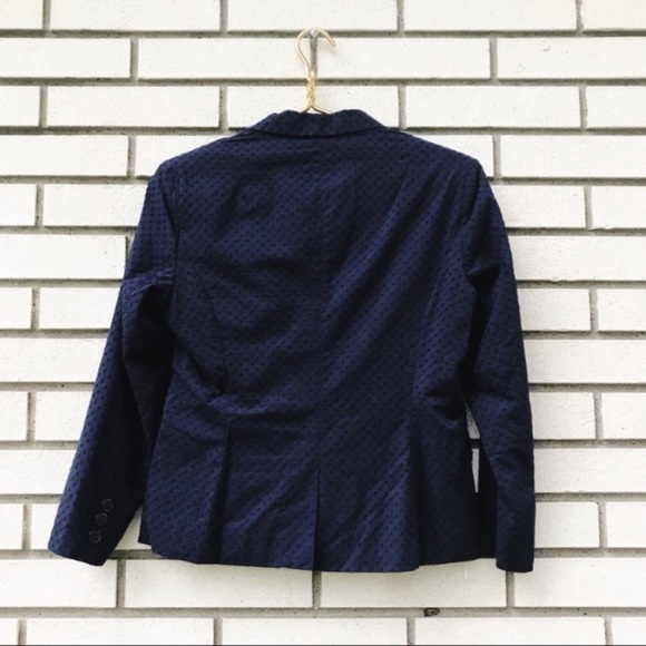 Banana Republic Navy Eyelet Blazer Jacket Cotton Notch Lapel Lined Size 2 - Picture 8 of 8